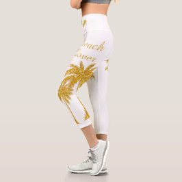 Leggings Capri Purpurina Tropical Oro Beach Lover White
