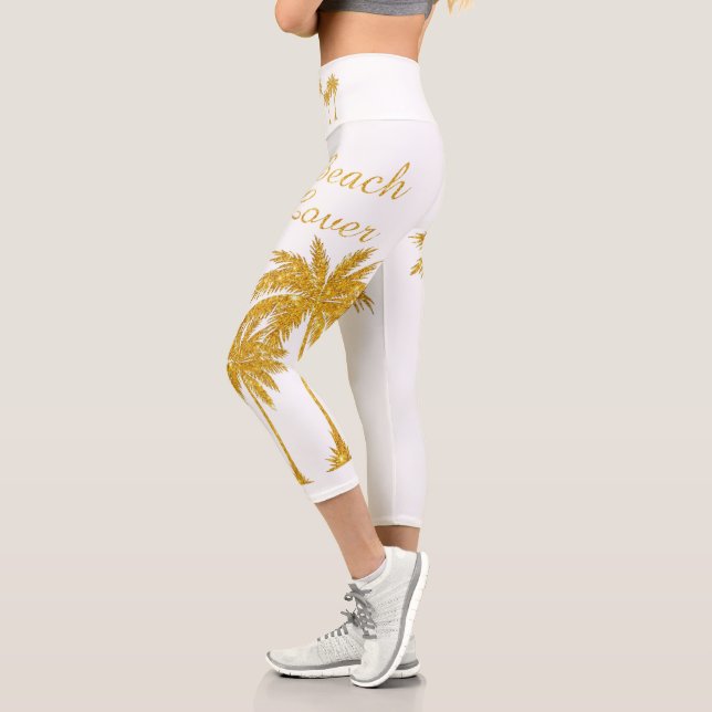 Leggings Capri Purpurina Tropical Oro Beach Lover White (Izquierda)