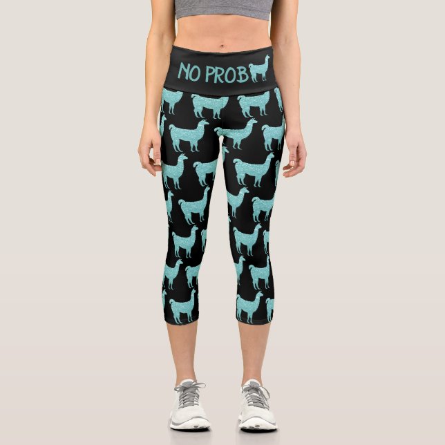 Leggings Capri Purpurina turquesa claro resquebraja no prob llama (Anverso)