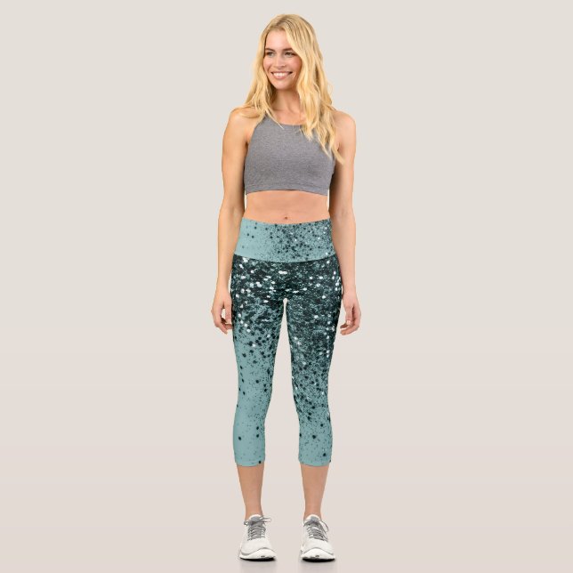 Leggings Capri Purpurina verde azulado del Océano Mermaid #4 (Fal (Anverso)