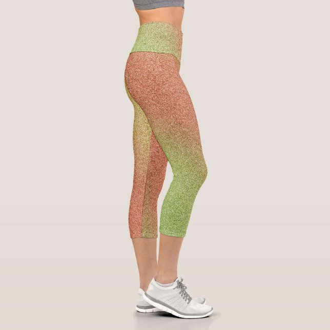 Leggings Capri Purpurinas de gradiente verde-Naranja dorado Capri (Derecha)