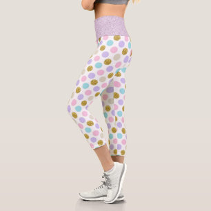 Leggings Capri Purpurinoso de Punto de Polka Pastel