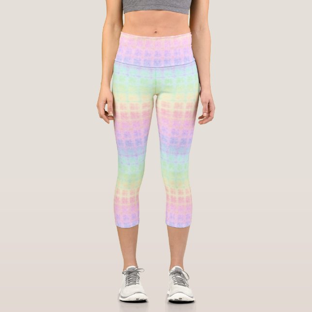 Leggings Capri Quirky Boho Kawaii Cute Funky Pastel de arcoiris (Anverso)