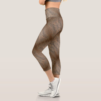 Leggings Capri Ramas de árbol abstractas marrón