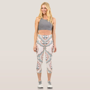 Leggings Capri Ramas de flores antiguas, textiles indios.