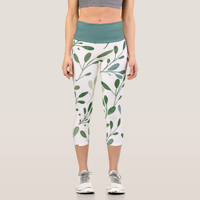 Leggings Capri Ramas de olivo de primavera (Anverso)