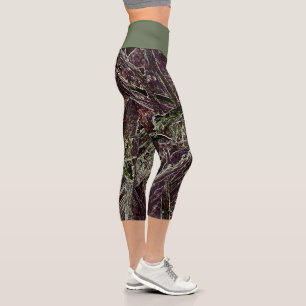 Leggings Capri Ramas Enredadas Abstracto 101 Verde Capri