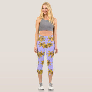 Leggings Capri Ramo de Lirios de Dibujos Animados Amarillos