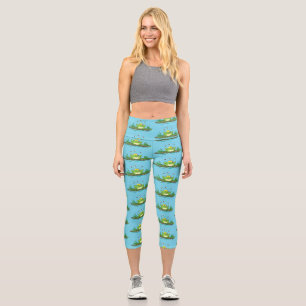 Leggings Capri Rana verde divertida con moscas personalizado ilus