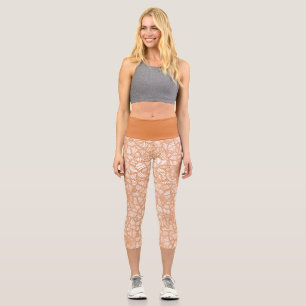 Leggings Capri Random Leaf Mosaic Dark Naranja