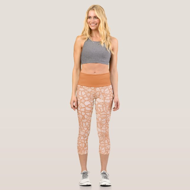 Leggings Capri Random Leaf Mosaic Dark Naranja (Anverso)