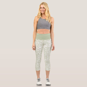 Leggings Capri Random Leaf Mosaic Pale Green