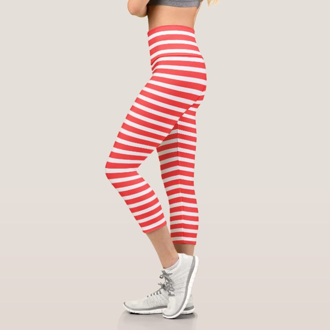 Leggings Capri Rayado horizontal simple rojo rosado y blanco (Izquierda)