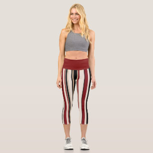 Leggings Capri Rayado Rojo, Negro y Crema