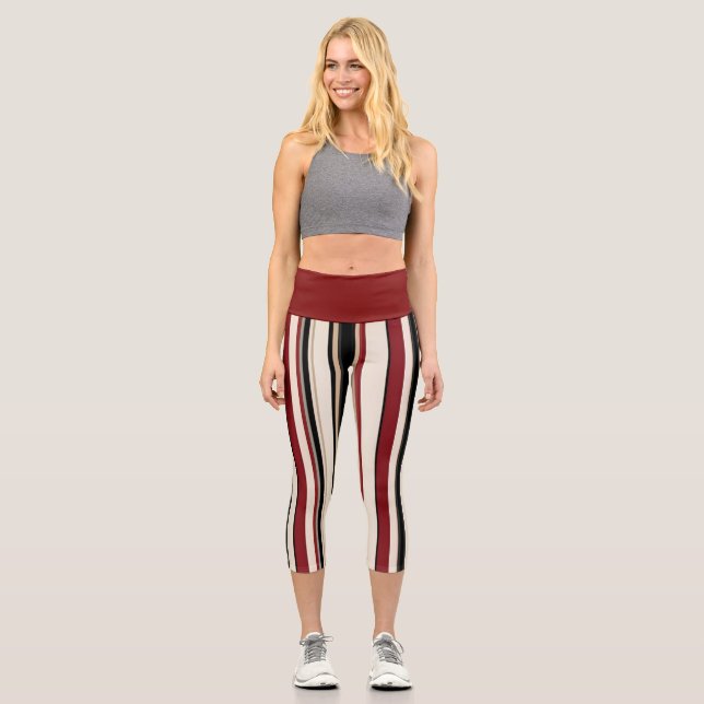 Leggings Capri Rayado Rojo, Negro y Crema  (Anverso)