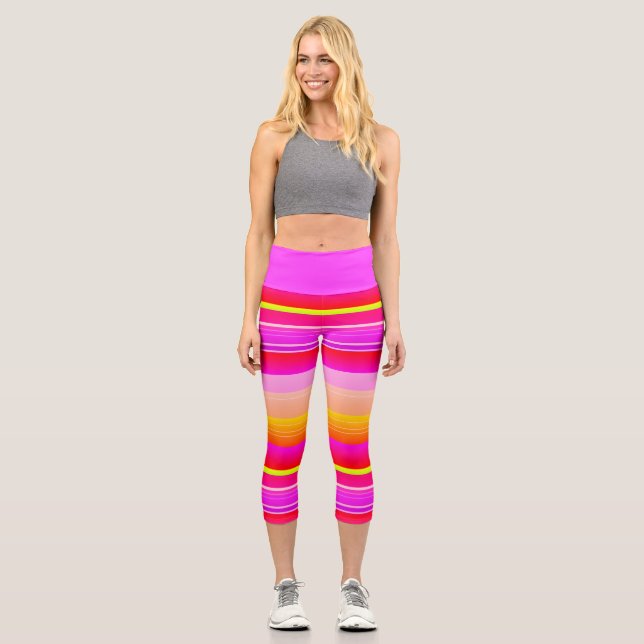 Leggings Capri Rayado vibrante amarillo magenta (Anverso)
