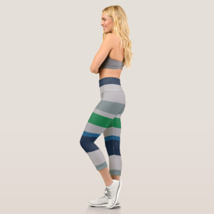Leggings Capri Rayas abstractas de color azul verde