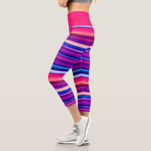 Leggings Capri Rayas abstractas púrpura, rosa y azul