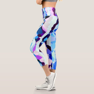 Leggings Capri Rayas abstractas púrpura, rosa y azul