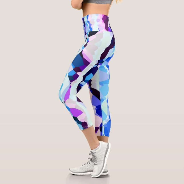 Leggings Capri Rayas abstractas púrpura, rosa y azul (Izquierda)