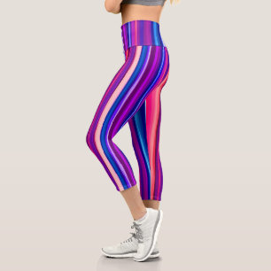 Leggings Capri Rayas abstractas púrpura, rosa y azul