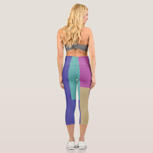 Leggings Capri Rayas abstractas púrpura, rosa y gris