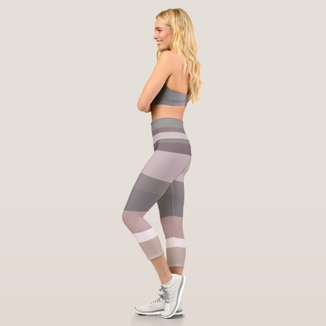 Leggings Capri Rayas abstractas rosadas y beiges (Izquierda)