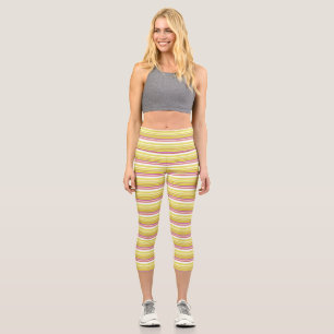 Leggings Capri Rayas amarillas blancas cortas