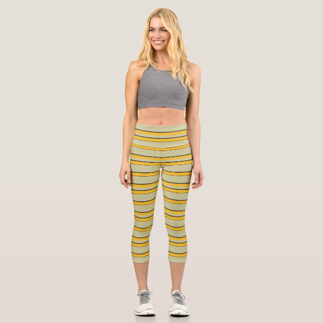 Leggings Capri Rayas amarillas modernas y cortas (Anverso)