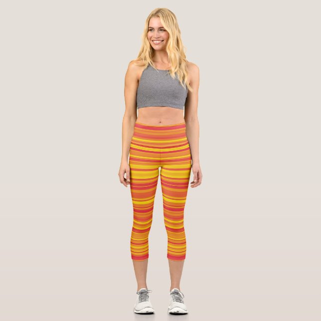 Leggings Capri Rayas amarillas rojas naranja (Anverso)
