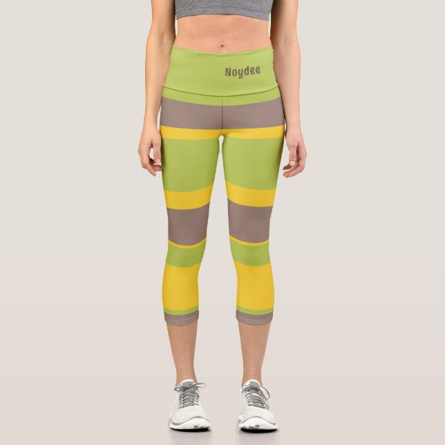 Leggings Capri Rayas Asimétricas Marrón Amarillo Verde (Anverso)