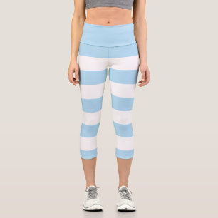 Leggings Capri Rayas azules, rayas blancas, patrón rayado