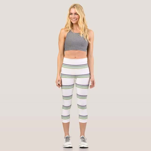Leggings Capri Rayas blancas modernas y cortas (Anverso)