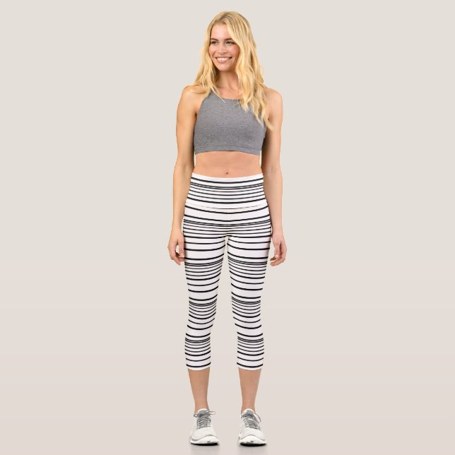 Leggings Capri Rayas blancas negras cortas (Anverso)