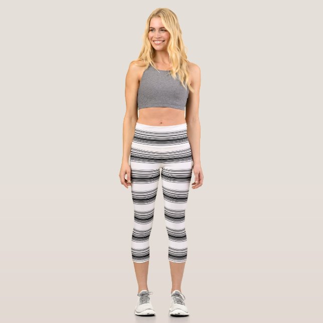 Leggings Capri Rayas blancas negras modernas (Anverso)