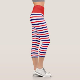 Leggings Capri Rayas blancas rojas y azules