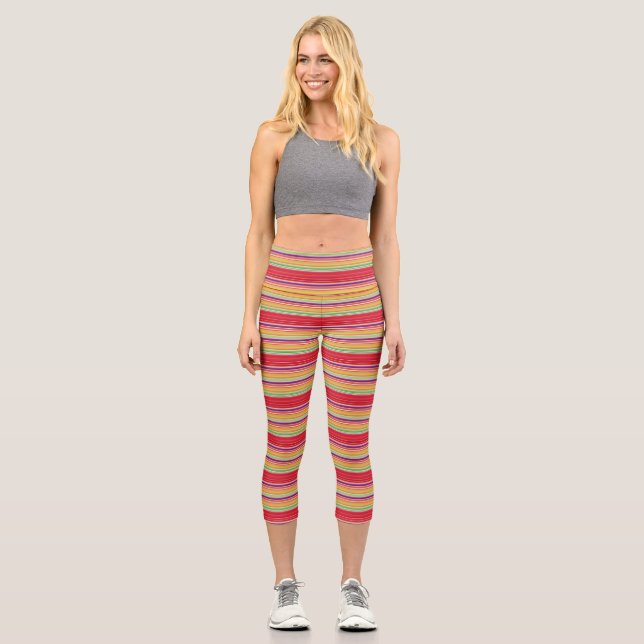 Leggings Capri Rayas coloreadas y rojas (Anverso)