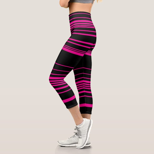 Leggings Capri Rayas complejas - Magenta y negro (Izquierda)