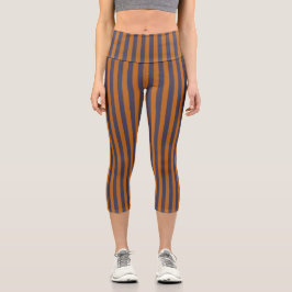 Leggings Capri Rayas de Naranja Púrpura Patrón