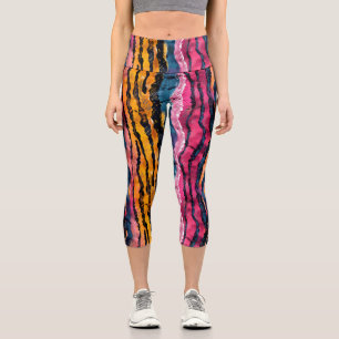 Leggings Capri Rayas de tigre de arcoiris acuáticas