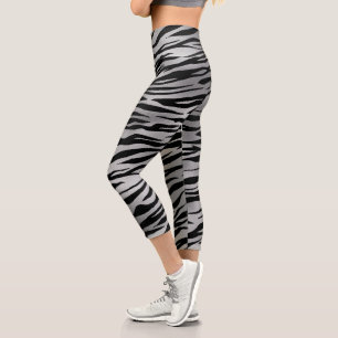 Leggings Capri Rayas de Tigre Pelo de Animal Plateado Metálico