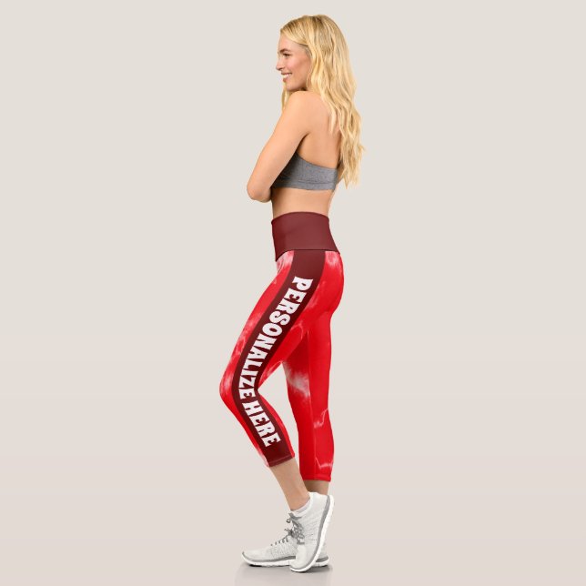 Leggings Capri Rayas de tinte rojas personalizadas (Izquierda)