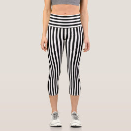 Leggings Capri Rayas delgadas en blanco y negro