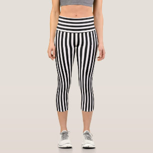 Leggings Capri Rayas delgadas en blanco y negro
