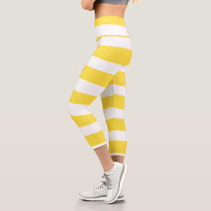 Leggings Capri Rayas desiguales - Amarillo limón y blanco
