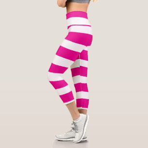 Leggings Capri Rayas desiguales en magenta y blanco