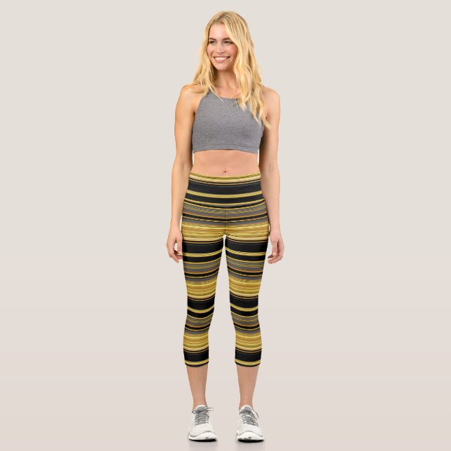 Leggings Capri Rayas doradas negras lindas (Anverso)