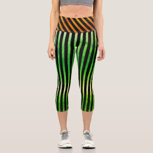 Leggings Capri Rayas geométricas de Naranja amarillo verde