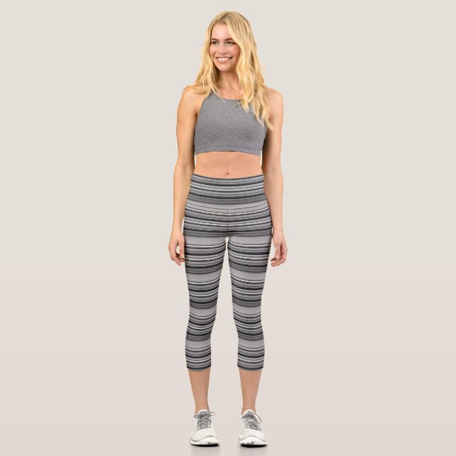 Leggings Capri Rayas grises negras y cortas (Anverso)