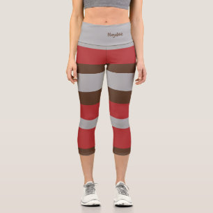Leggings Capri Rayas horizontales de armonía Grises Rojo Marrón